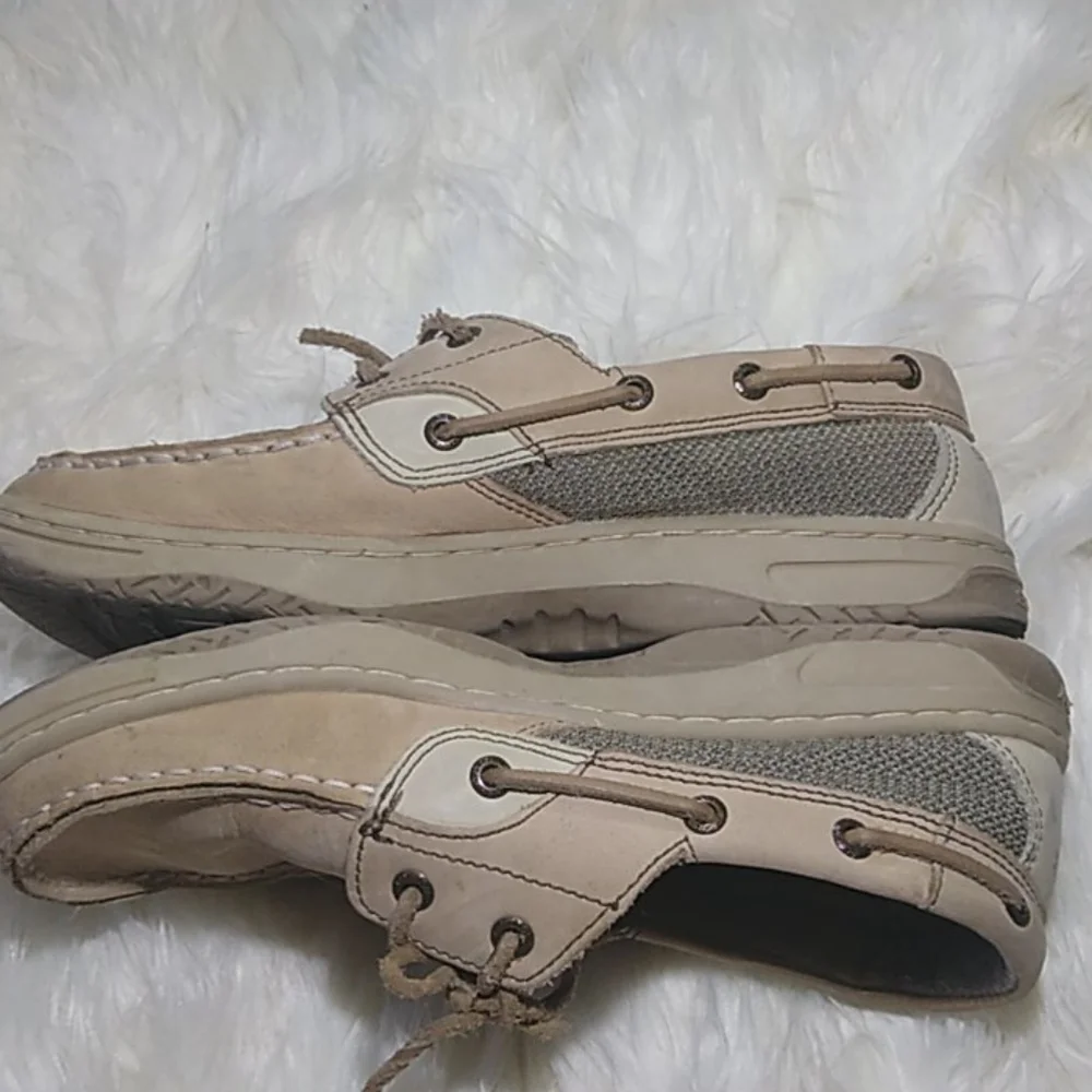 Sperry Top-Sider Boat Shoes Girls Size 5M Beige Nubuck Lace-Up Casual Deck Shoes